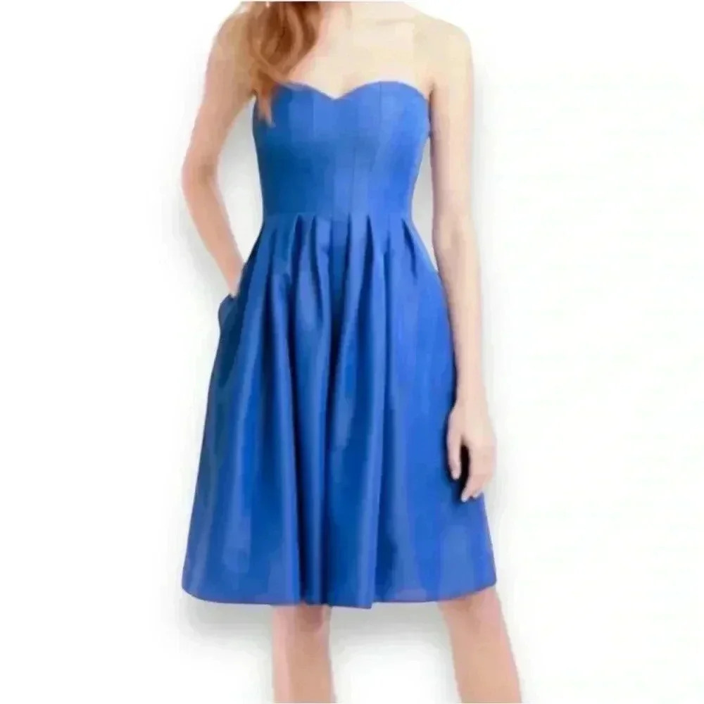 J Crew Marlie Dress Blue Strapless Full Lined Knee Length Corset Top Flare skirt